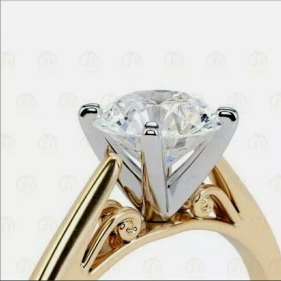 14k Yellow Gold 2Ct Moissanite Diamond Ring Retail $3,500 - Picture 1 of 16